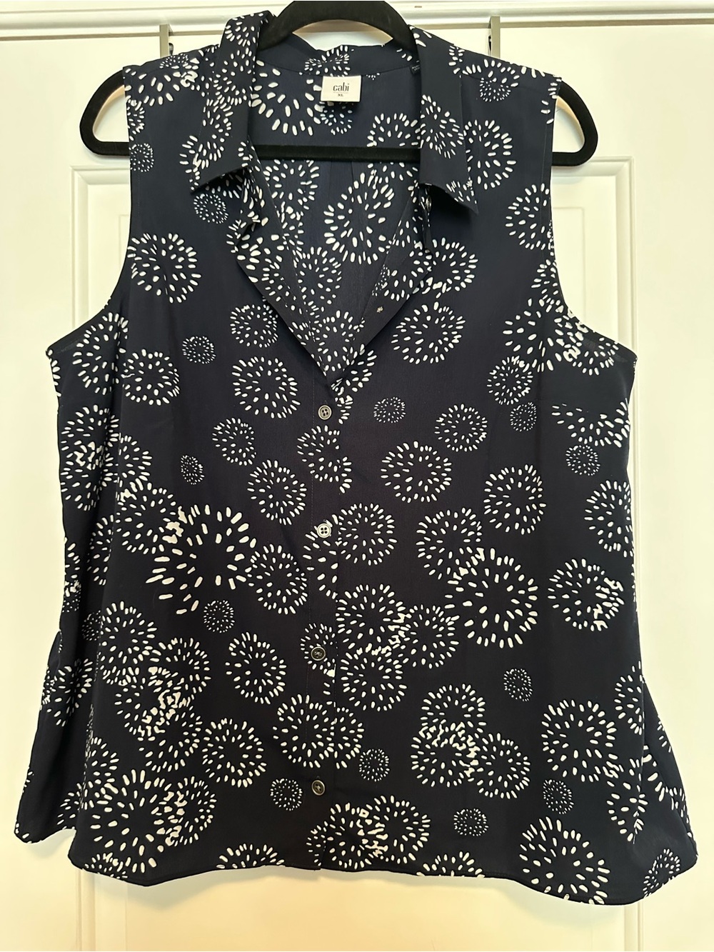 CAbi Navy Button-Down Shirt with White Floral Print